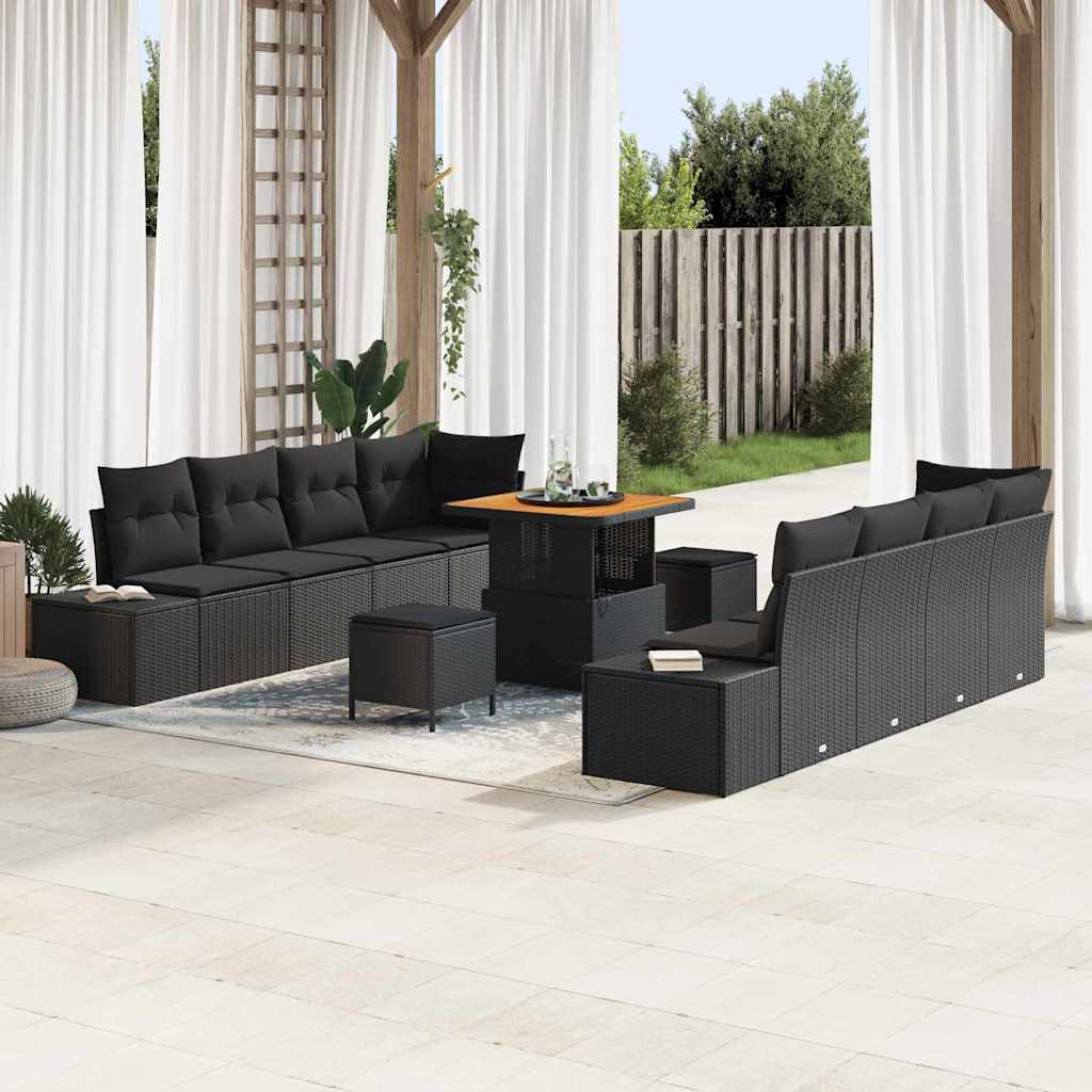 vidaXL Gartensofa-set mit Kissen 11 pcs Schwarz Poly-Rattan