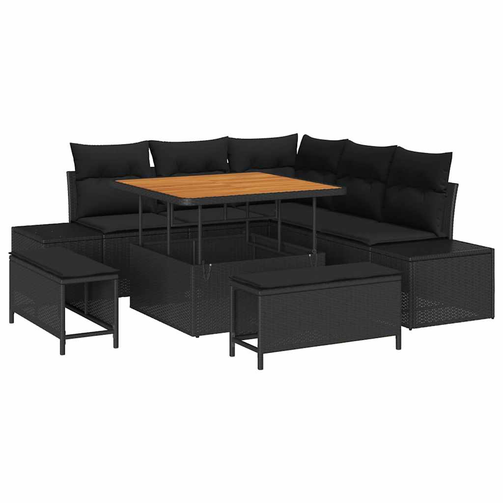 vidaXL Garten-Sofa-Set mit Kissen 8 pcs Schwarz Poly Rattan