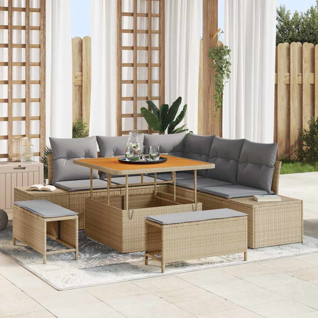 vidaXL Garten-Sofa-Set mit Kissen 8 pcs Schwarz Poly Rattan