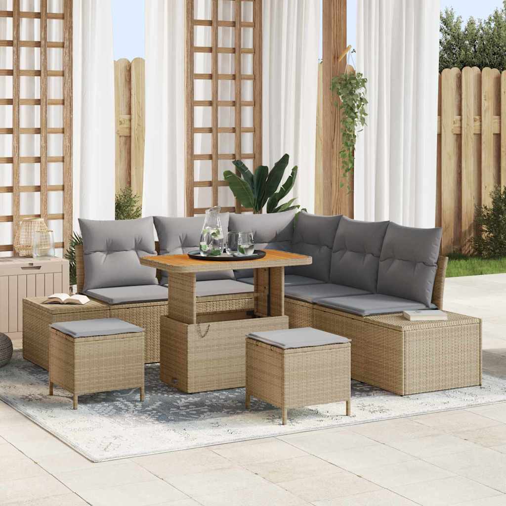 vidaXL Garten-Sofa-Set mit Kissen 8 pcs Schwarz Poly Rattan