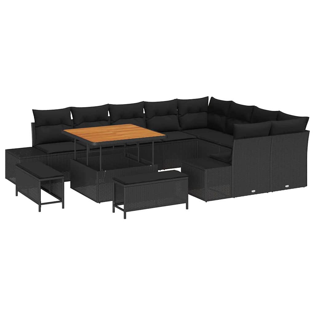 vidaXL Garten-Sofa-Set mit Speicher 12 pcs Schwarz Poly Rattan