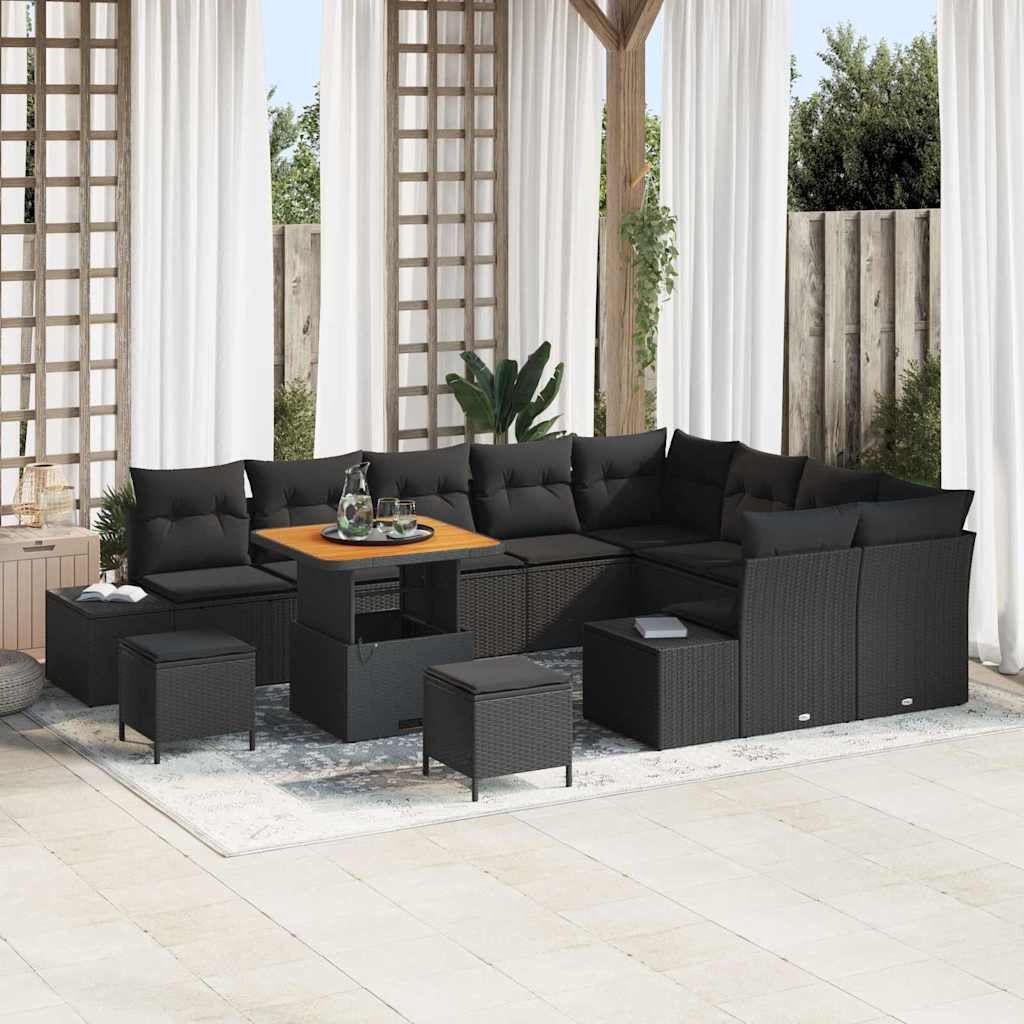 vidaXL Garten-Sofa-Set mit Speicher 12 pcs Schwarz Poly Rattan
