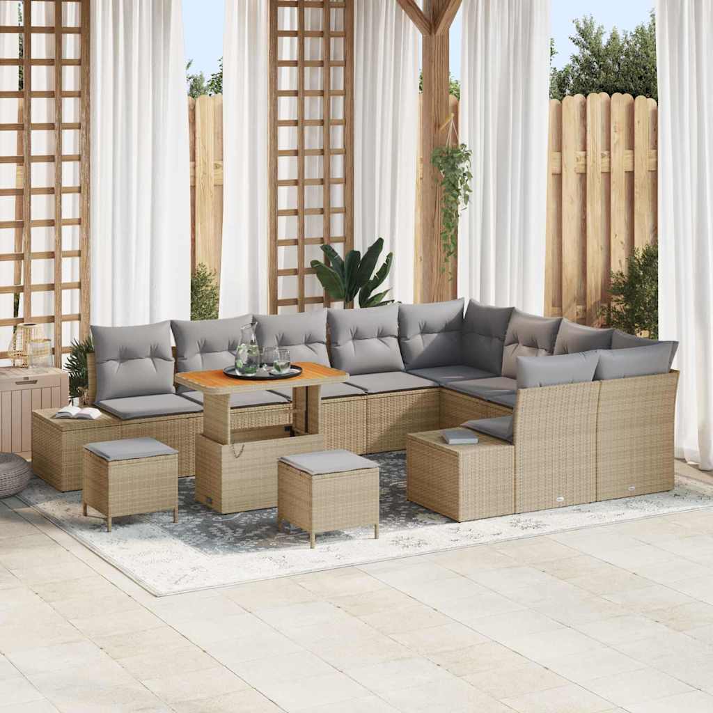 vidaXL Garten-Sofa-Set mit Speicher 12 pcs Schwarz Poly Rattan
