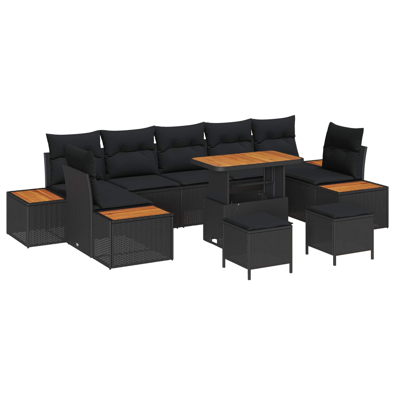 vidaXL Garten-Sofa-Set mit Kissen 10 pcs Schwarz Poly Rattan