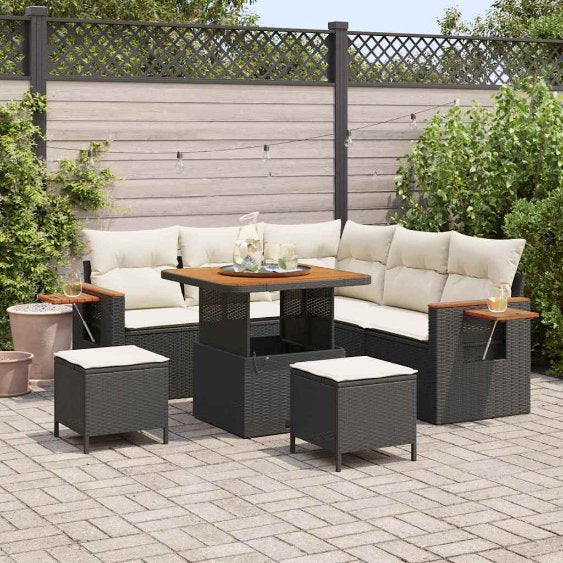 vidaXL Garten-Sofa-Set mit Kissen 8 pcs Schwarz