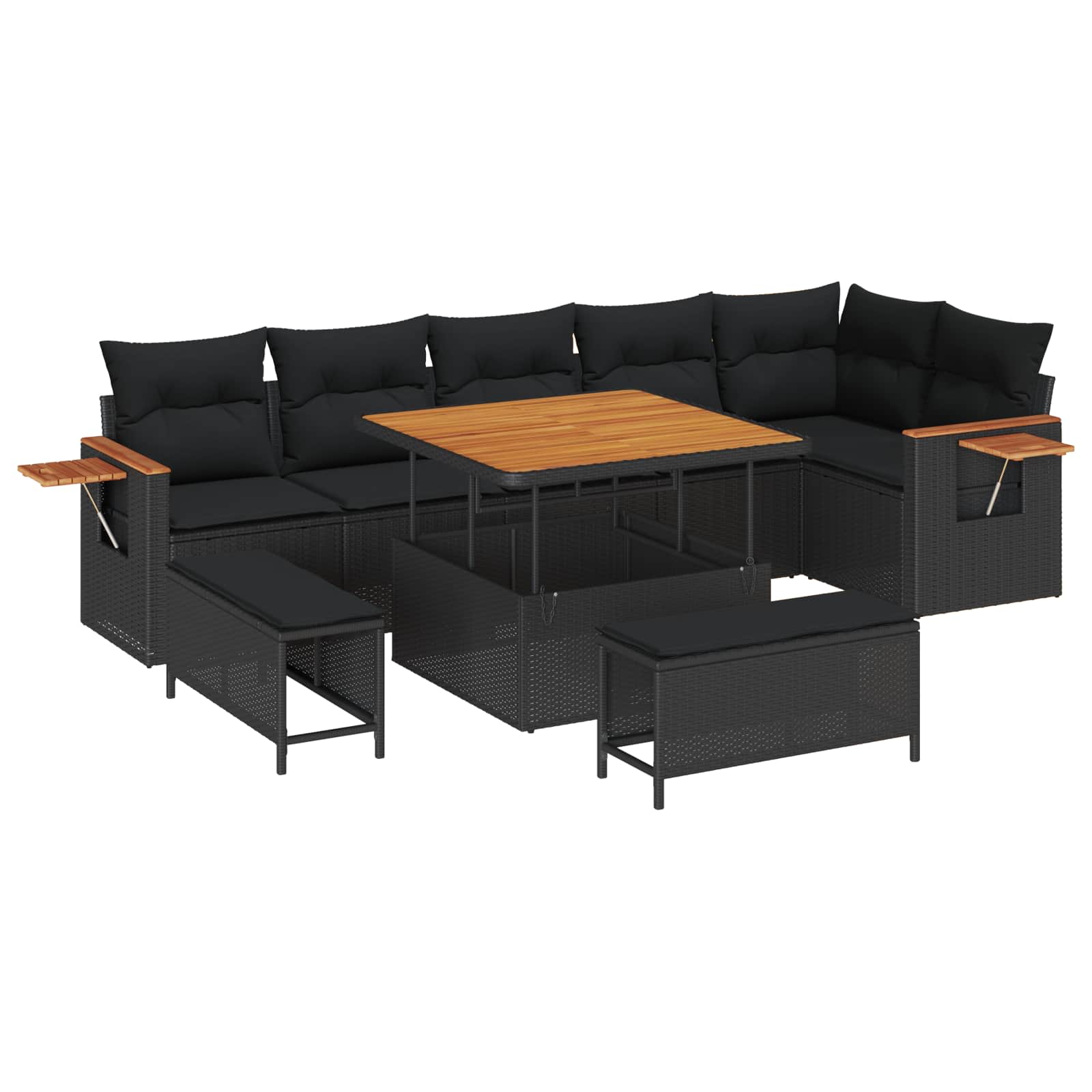 vidaXL Gartensofa-set mit Kissen 9 pcs Schwarz