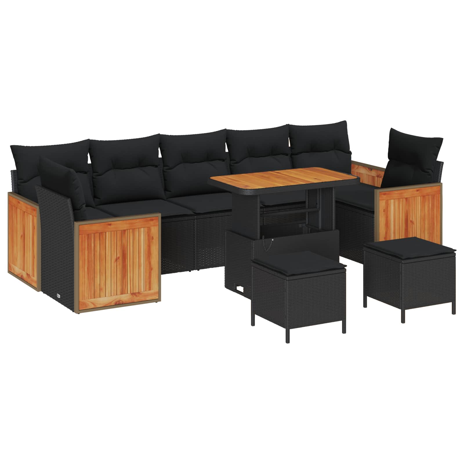vidaXL Garten-Sofa-Set mit Kissen 10 pcs Schwarz