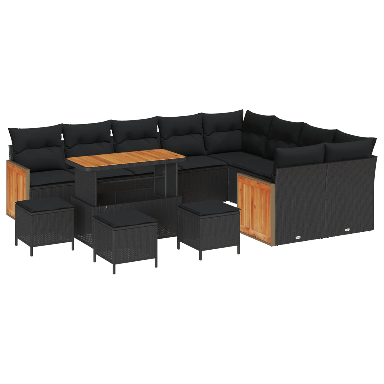 vidaXL Garten-Sofa-Set mit Kissen 12 pcs Schwarz 100 x 100 x 71 cm