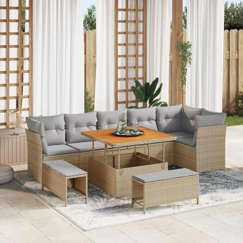 vidaXL Garten-Sofa-Set mit Kissen mit Speicher 9 pcs Schwarz