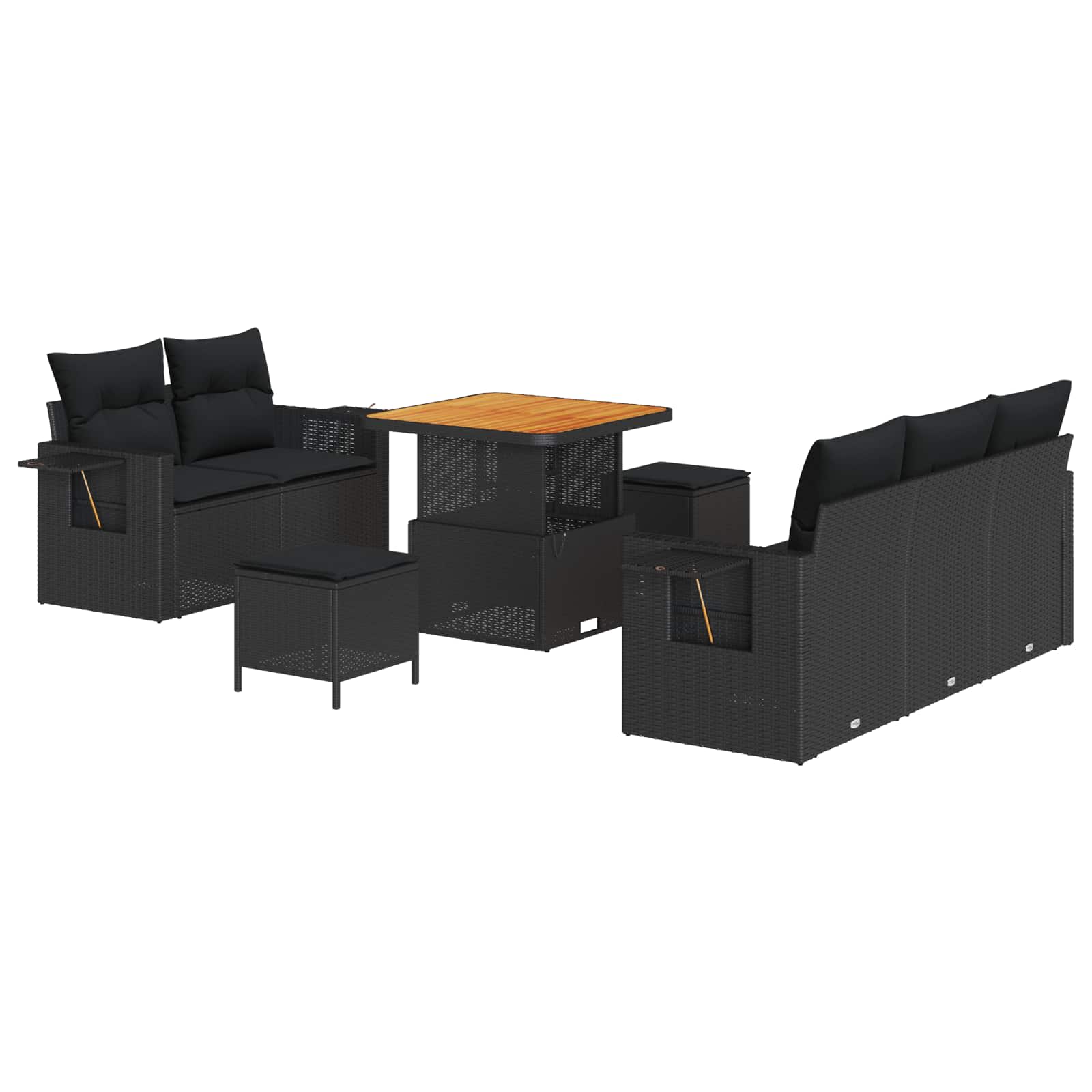 vidaXL Gartensofa-set mit Kissen 10 pcs Schwarz Poly-Rattan