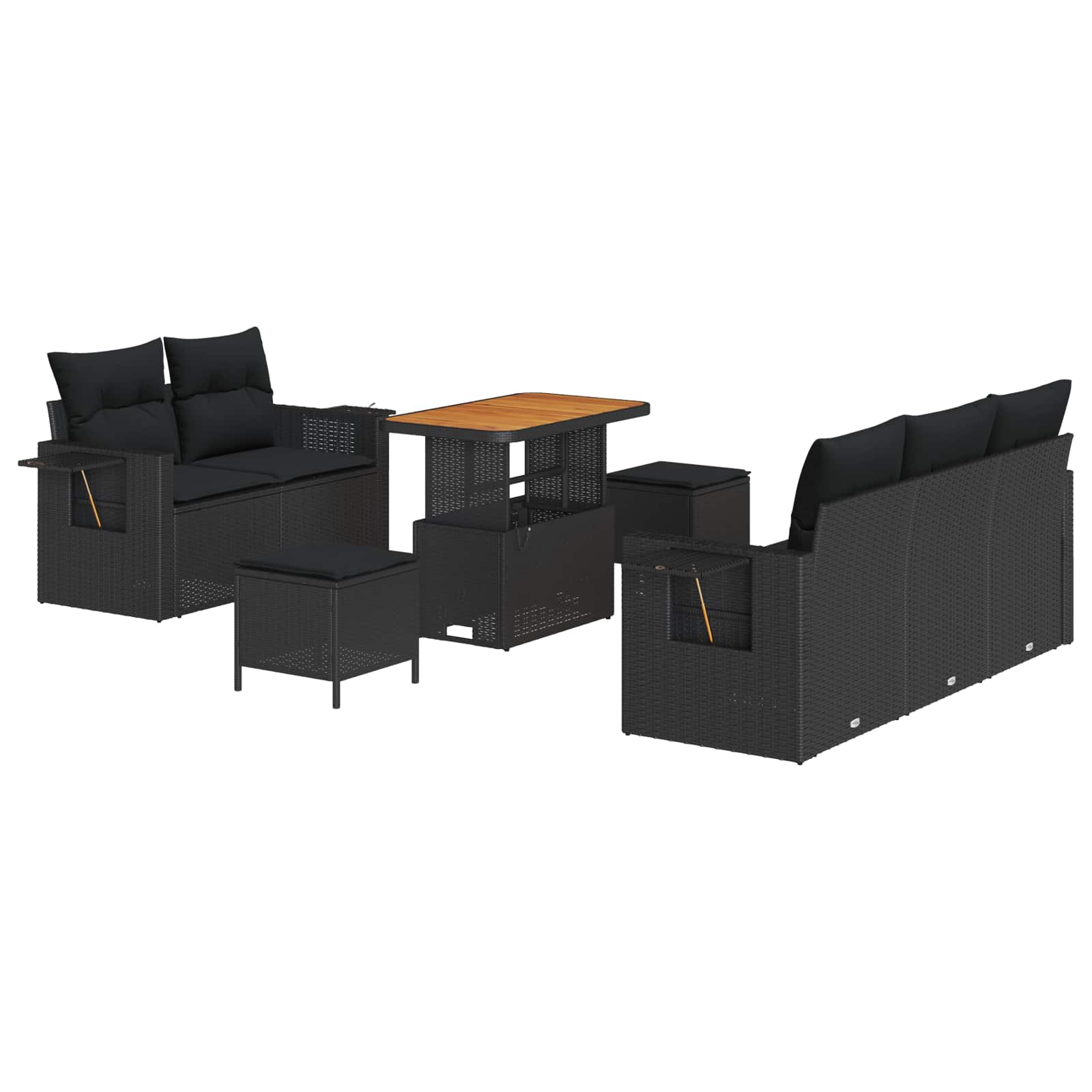 vidaXL Gartensofa-set mit Kissen 10 pcs Schwarz Poly-Rattan