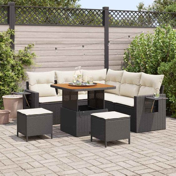 vidaXL Gartensofa-set mit Kissen 9 pcs Schwarz Poly-Rattan