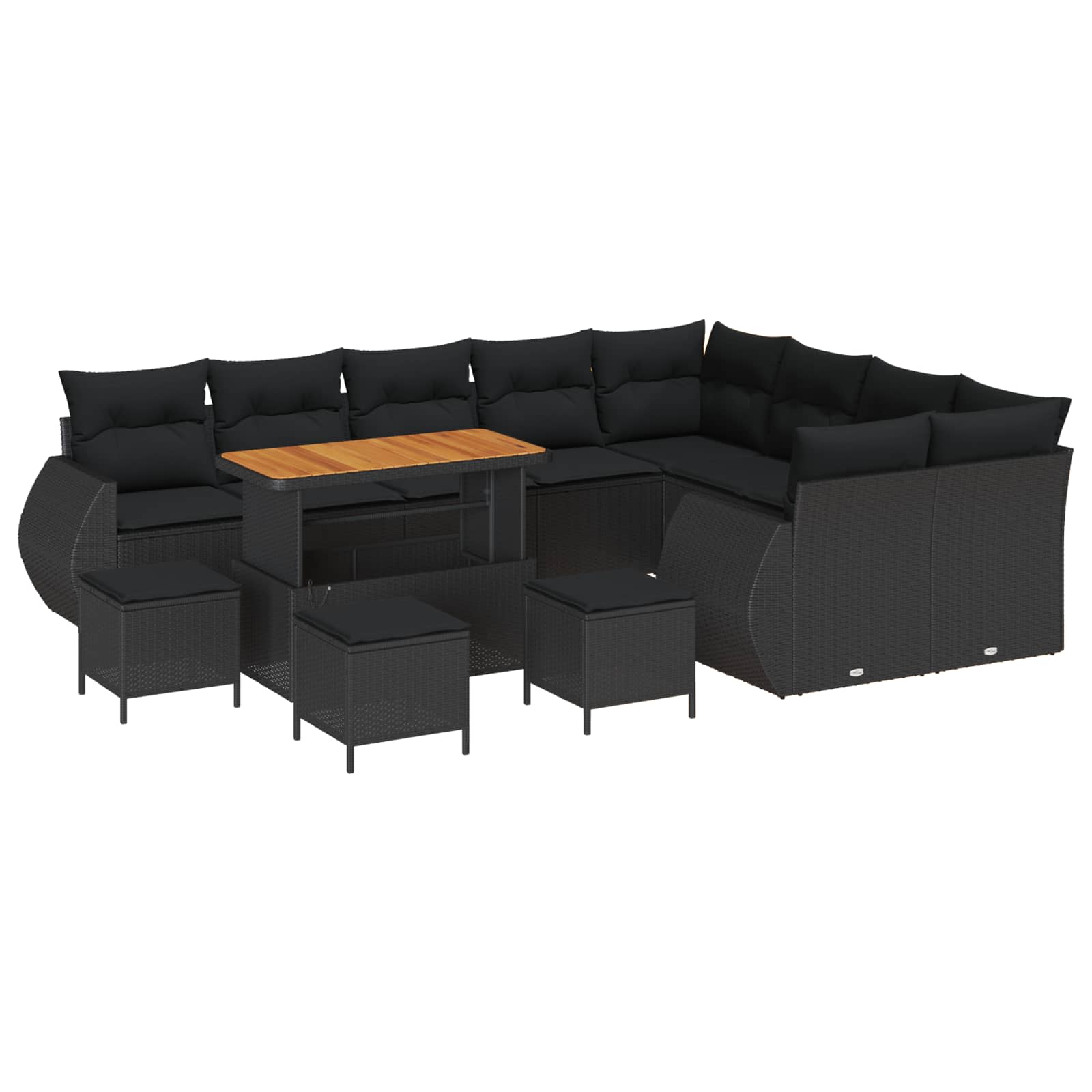 vidaXL Garten-Sofa-Set mit Kissen mit Speicher 12 pcs Schwarz