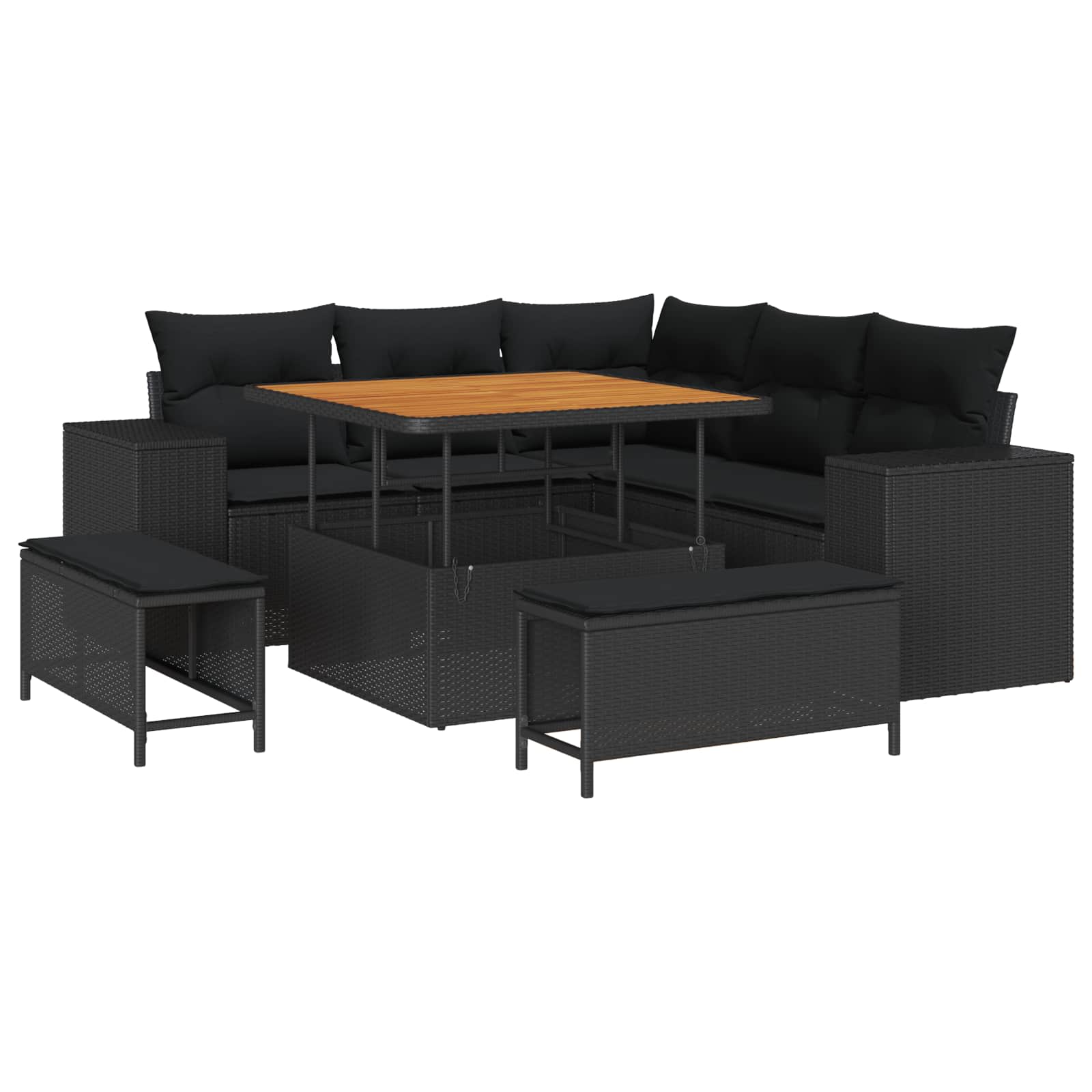 vidaXL Garten-Sofa-Set mit Kissen mit Speicher 8 pcs Schwarz