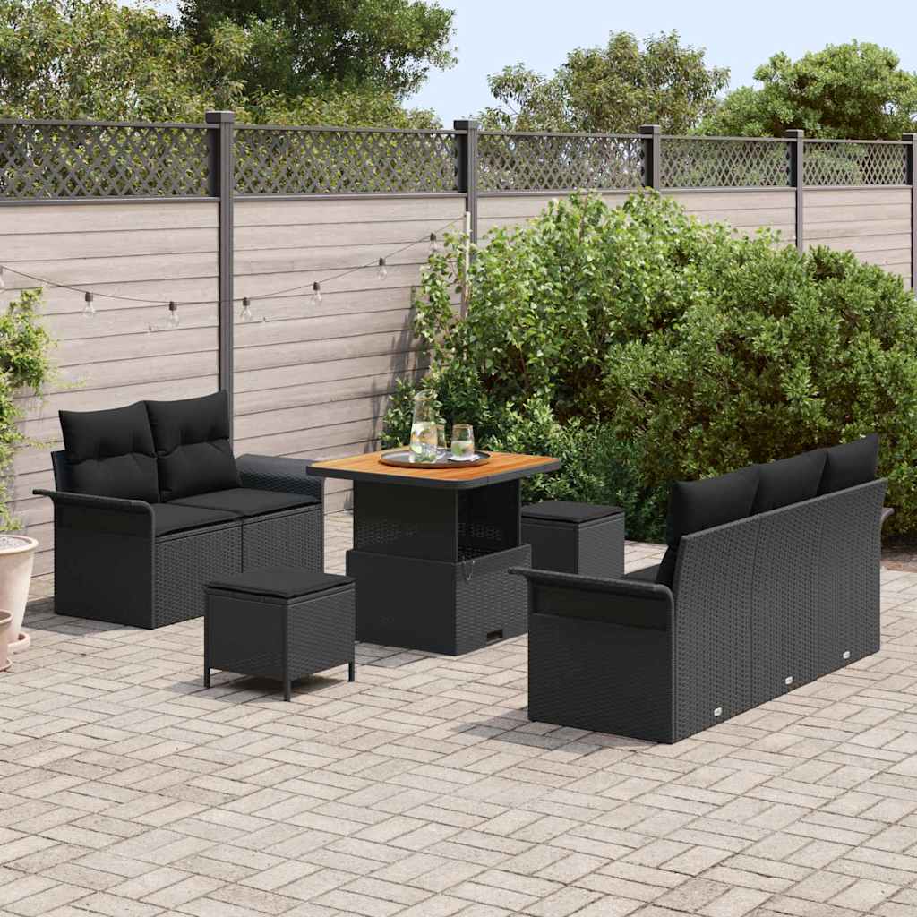 vidaXL Garten-Sofa-Set mit Kissen mit Speicher 8 pcs Schwarz