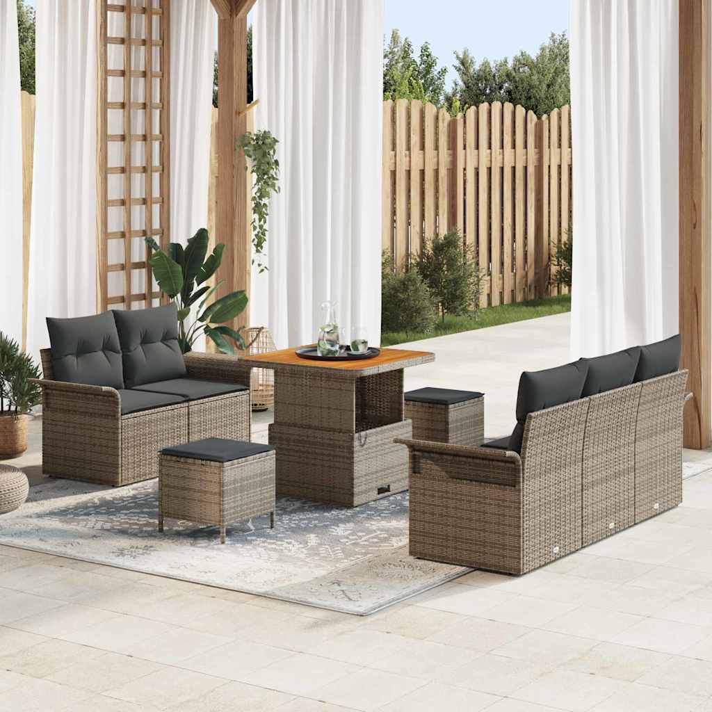 vidaXL Garten-Sofa-Set mit Kissen mit Speicher 8 pcs Schwarz
