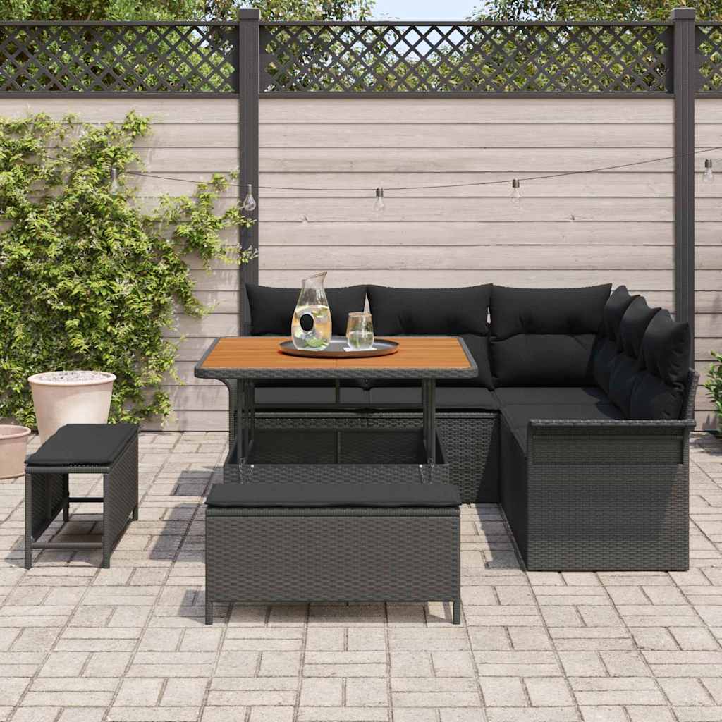 vidaXL Garten-Sofa-Set mit Kissen mit Speicher 8 pcs Schwarz