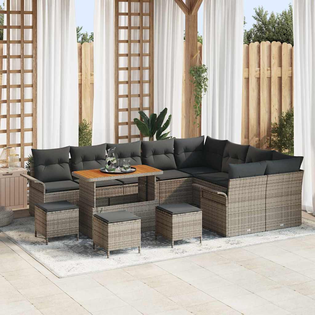 vidaXL Garten-Sofa-Set mit Kissen mit Speicher 12 pcs Schwarz