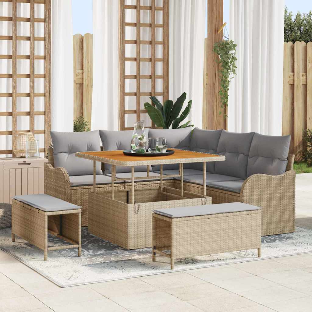 vidaXL Garten-Sofa-Set mit Kissen mit Speicher 8 pcs Schwarz