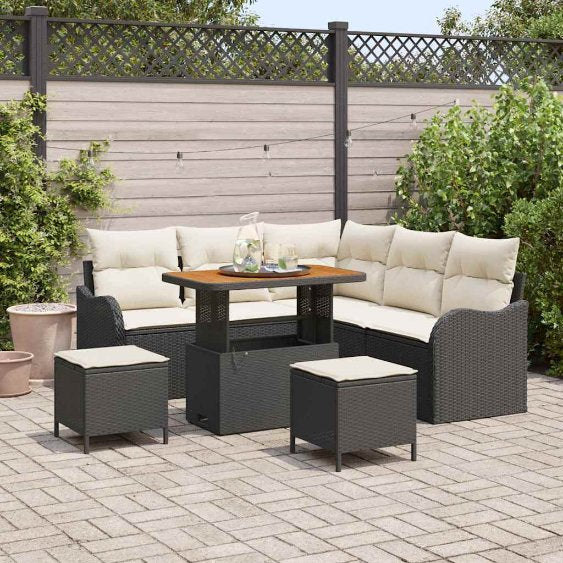 vidaXL Garten-Sofa-Set mit Kissen mit Speicher 8 pcs Schwarz