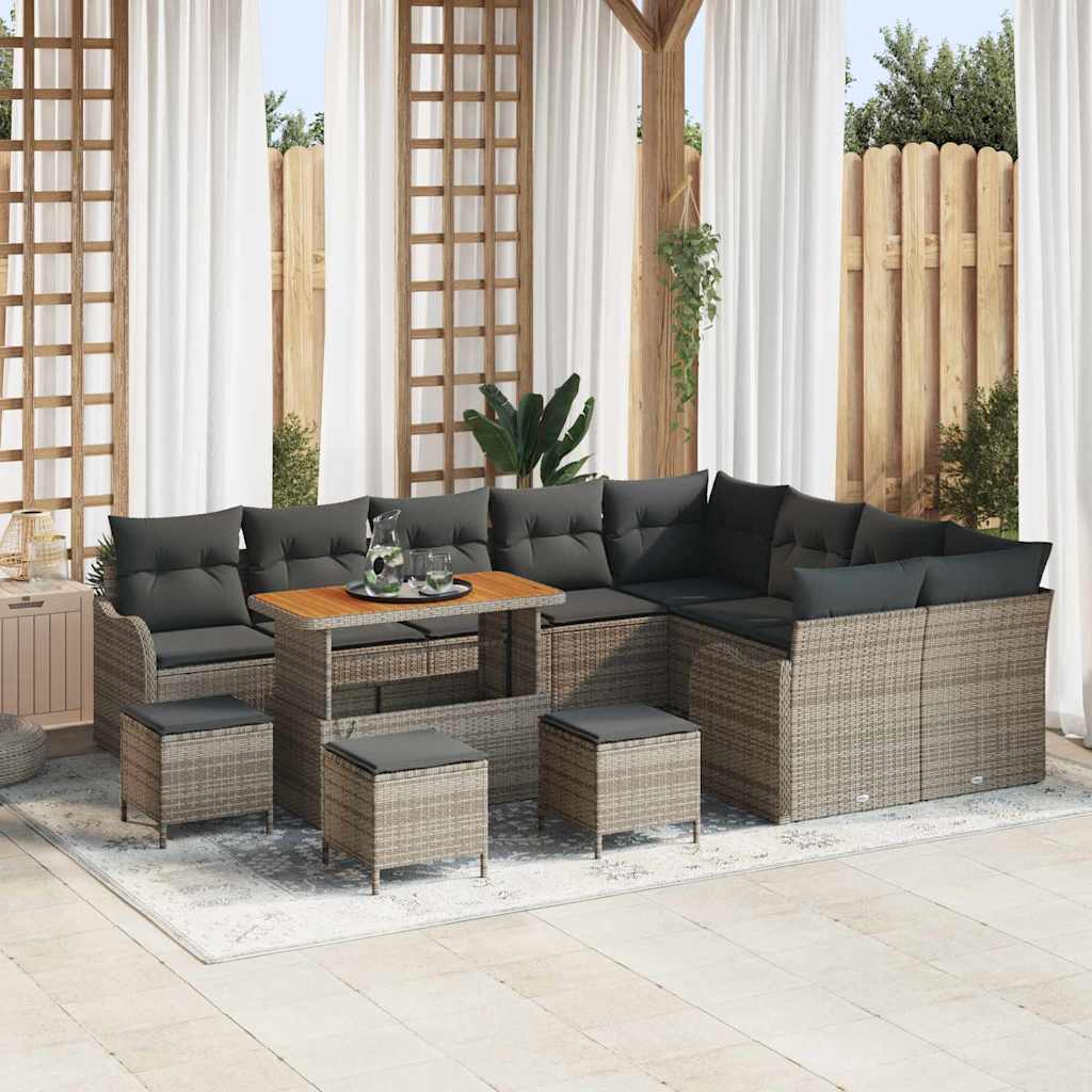 vidaXL Garten-Sofa-Set mit Kissen mit Speicher 12 pcs Schwarz