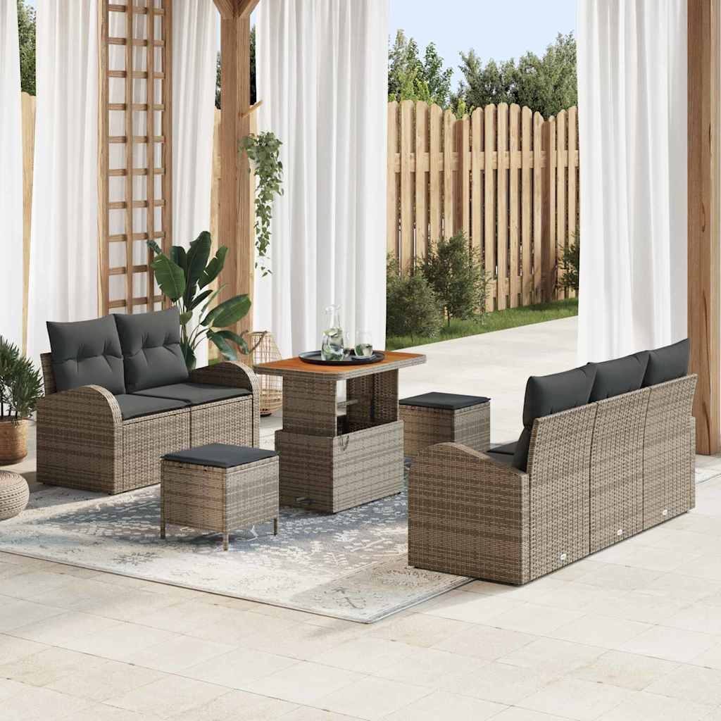 vidaXL Garten-Sofa-Set mit Kissen mit Speicher 8 pcs Schwarz