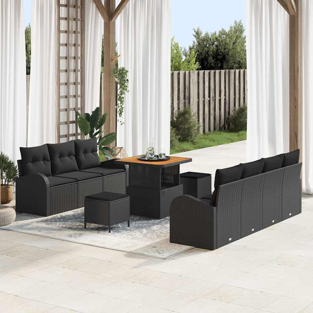 vidaXL Garten-Sofa-Set mit Kissen mit Speicher 10 pcs Schwarz
