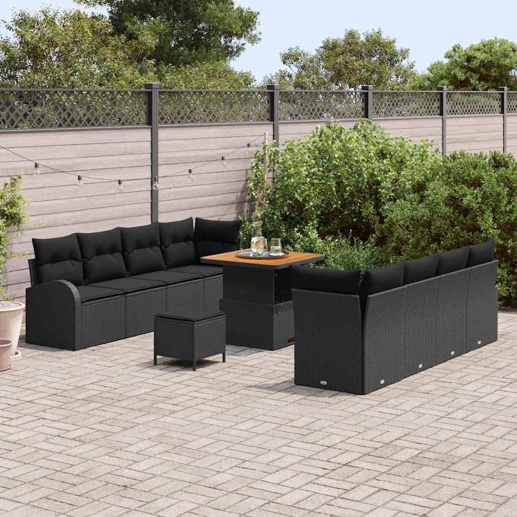 vidaXL Garten-Sofa-Set mit Kissen mit Speicher 11 pcs Schwarz