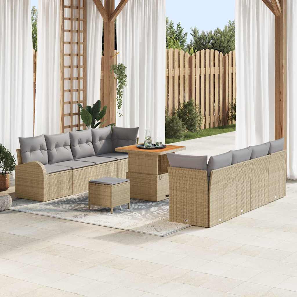 vidaXL Garten-Sofa-Set mit Kissen mit Speicher 11 pcs Schwarz