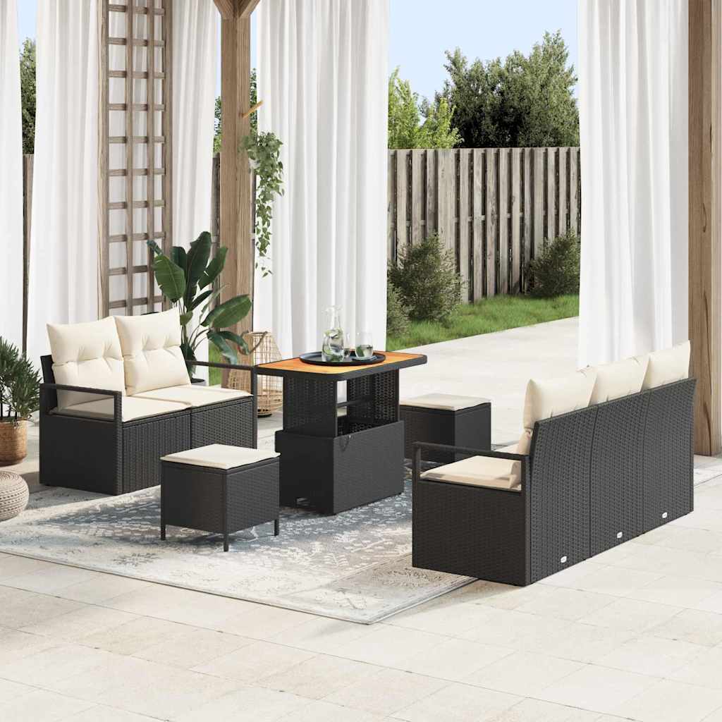 vidaXL Garten-Sofa-Set mit Kissen mit Speicher 8 pcs Schwarz