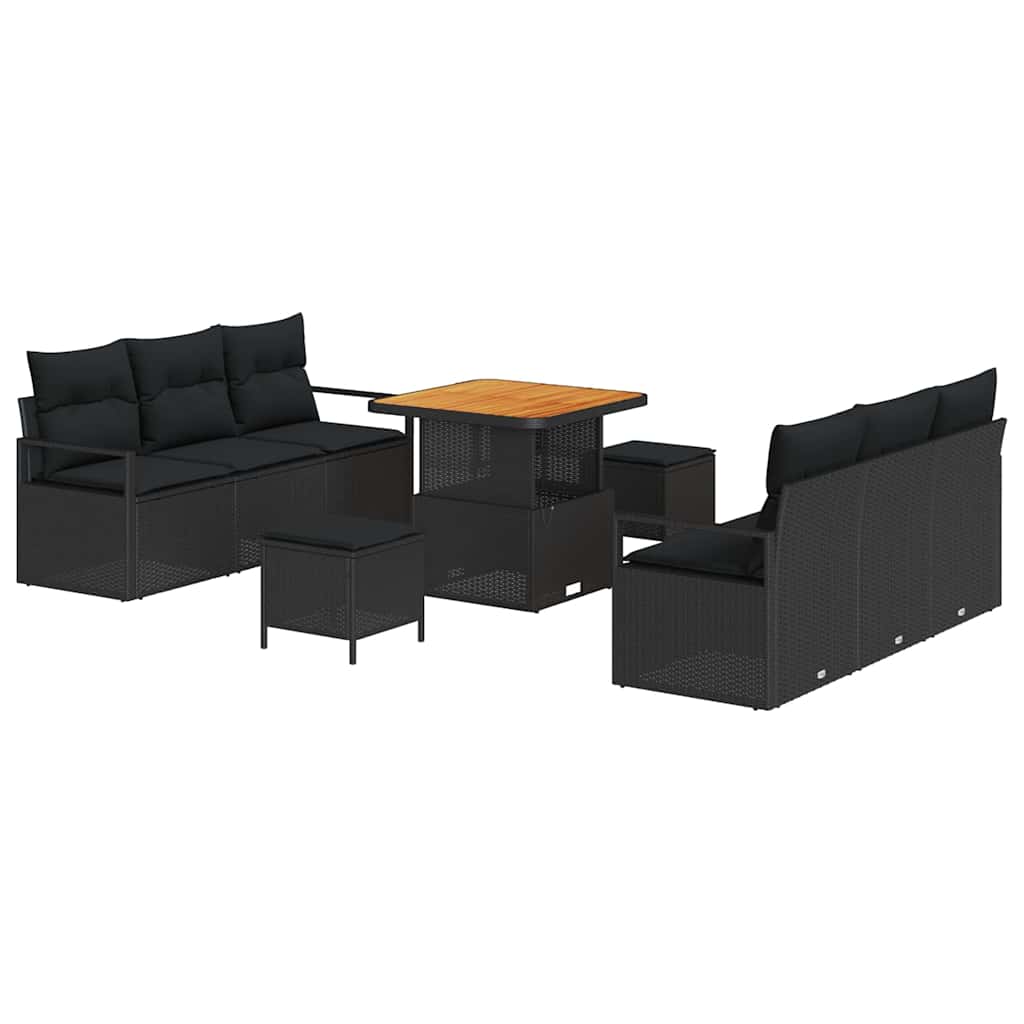 vidaXL Garten-Sofa-Set mit Speicher 9 pcs Schwarz Poly Rattan