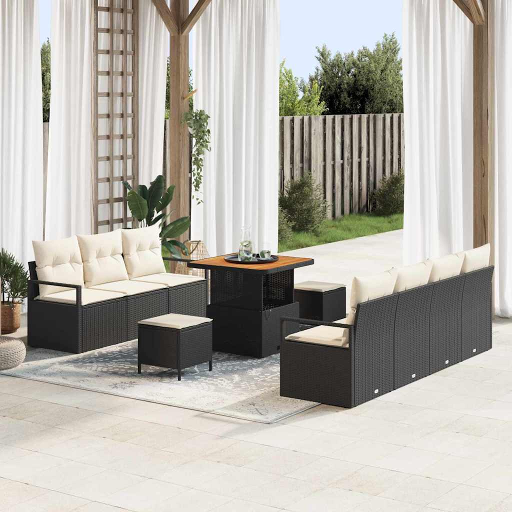 vidaXL Garten-Sofa-Set mit Kissen mit Speicher 10 pcs Schwarz