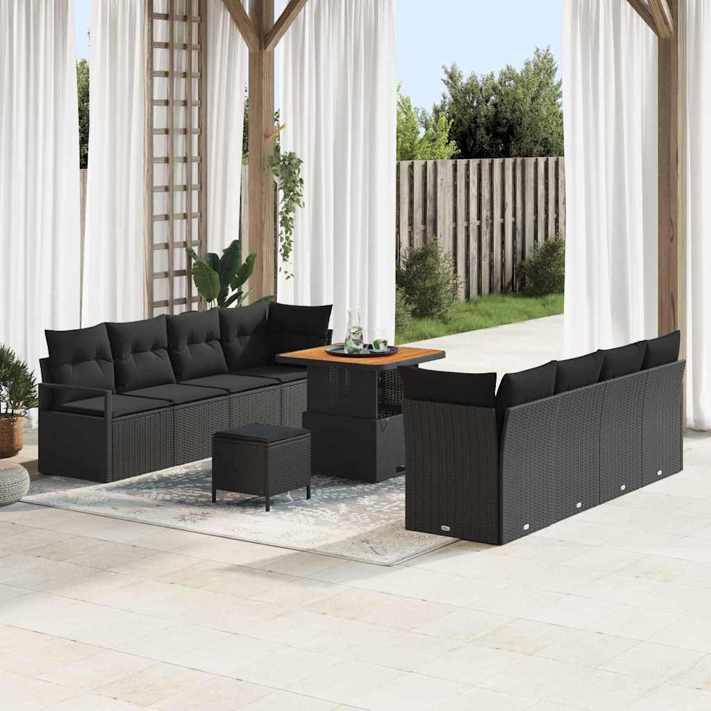 vidaXL Garten-Sofa-Set mit Kissen mit Speicher Schwarz 80 x 80 x 71 cm