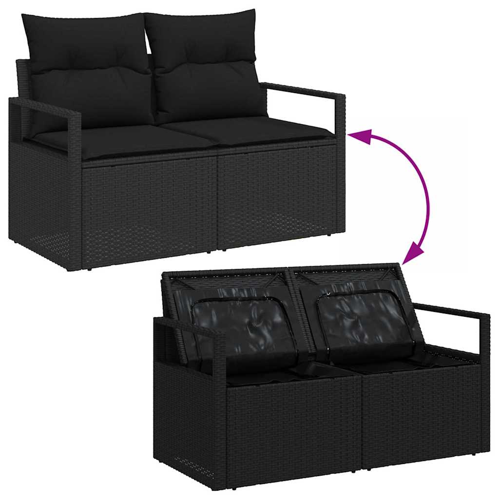 Garten-Sofa-Set mit Kissen mit Speicher Schwarz 80 x 80 x 71 cm