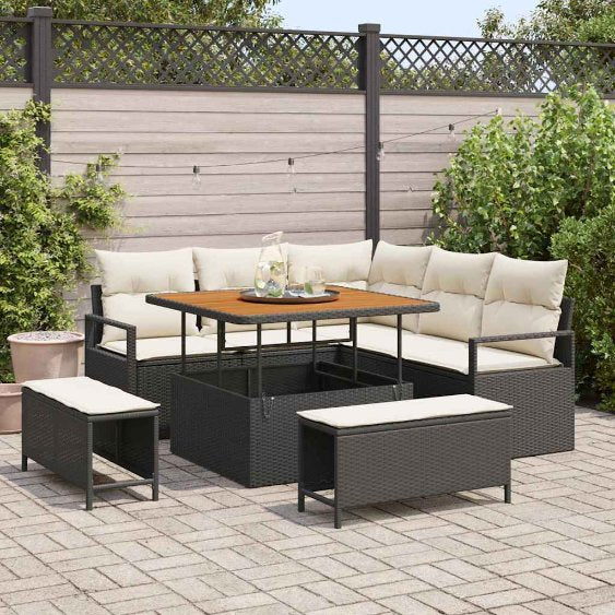 vidaXL Garten-Sofa-Set mit Kissen mit Speicher 8 pcs Schwarz