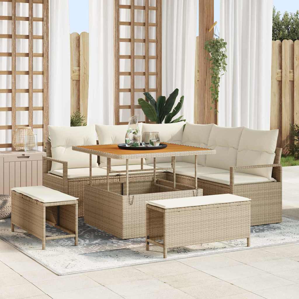 vidaXL Garten-Sofa-Set mit Kissen mit Speicher 8 pcs Schwarz
