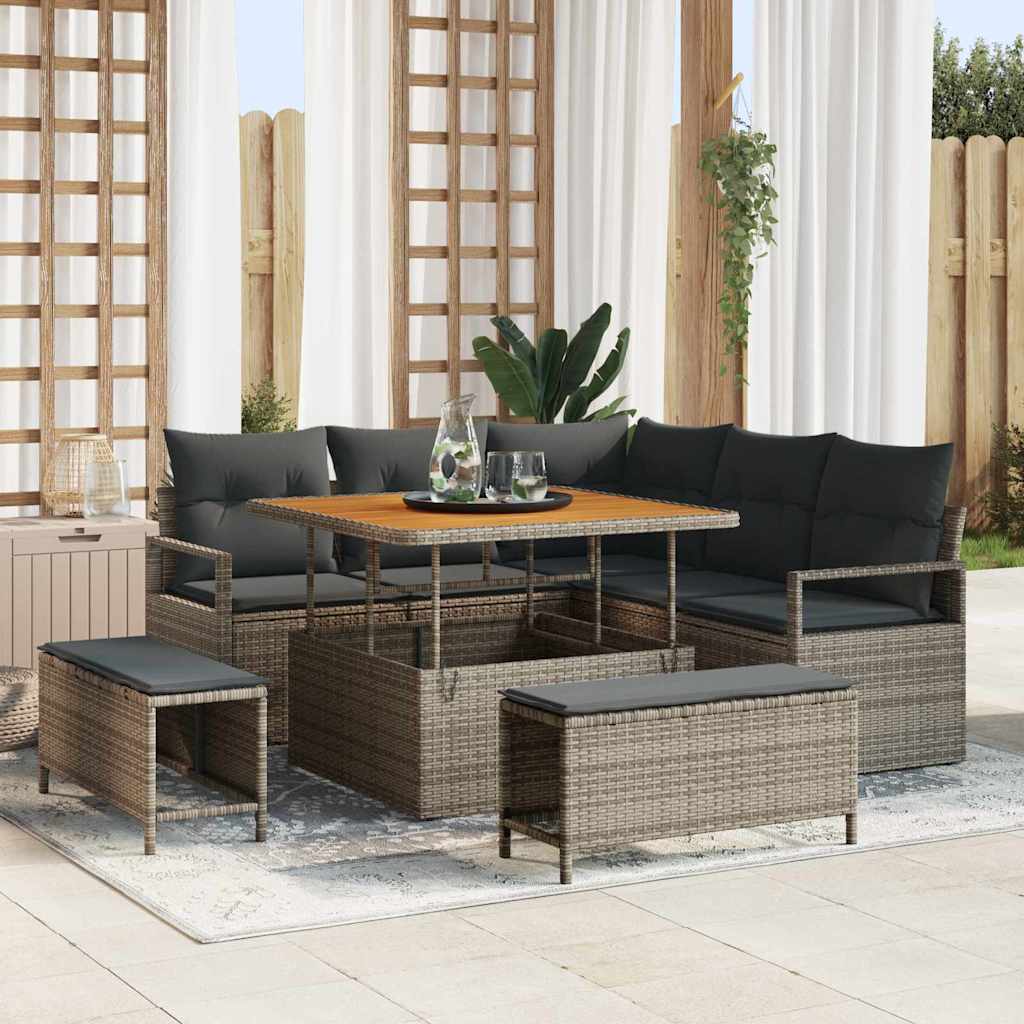 vidaXL Garten-Sofa-Set mit Kissen mit Speicher 8 pcs Schwarz