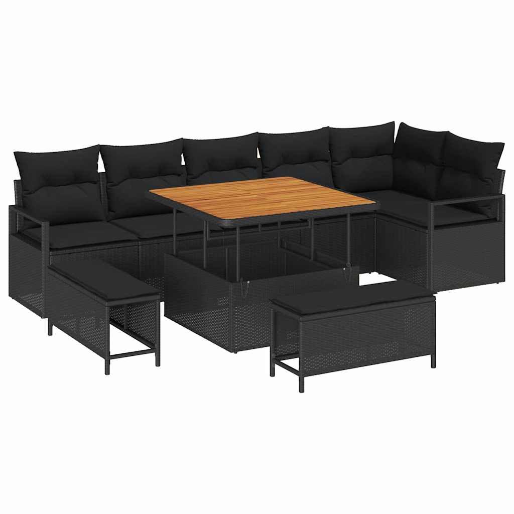 vidaXL Garten-Sofa-Set mit Kissen mit Speicher 9 pcs Schwarz