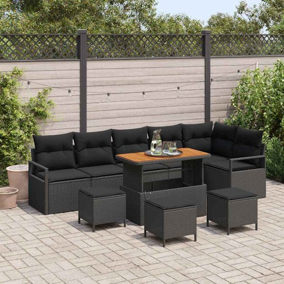 vidaXL Garten-Sofa-Set mit Kissen mit Speicher 9 pcs Schwarz