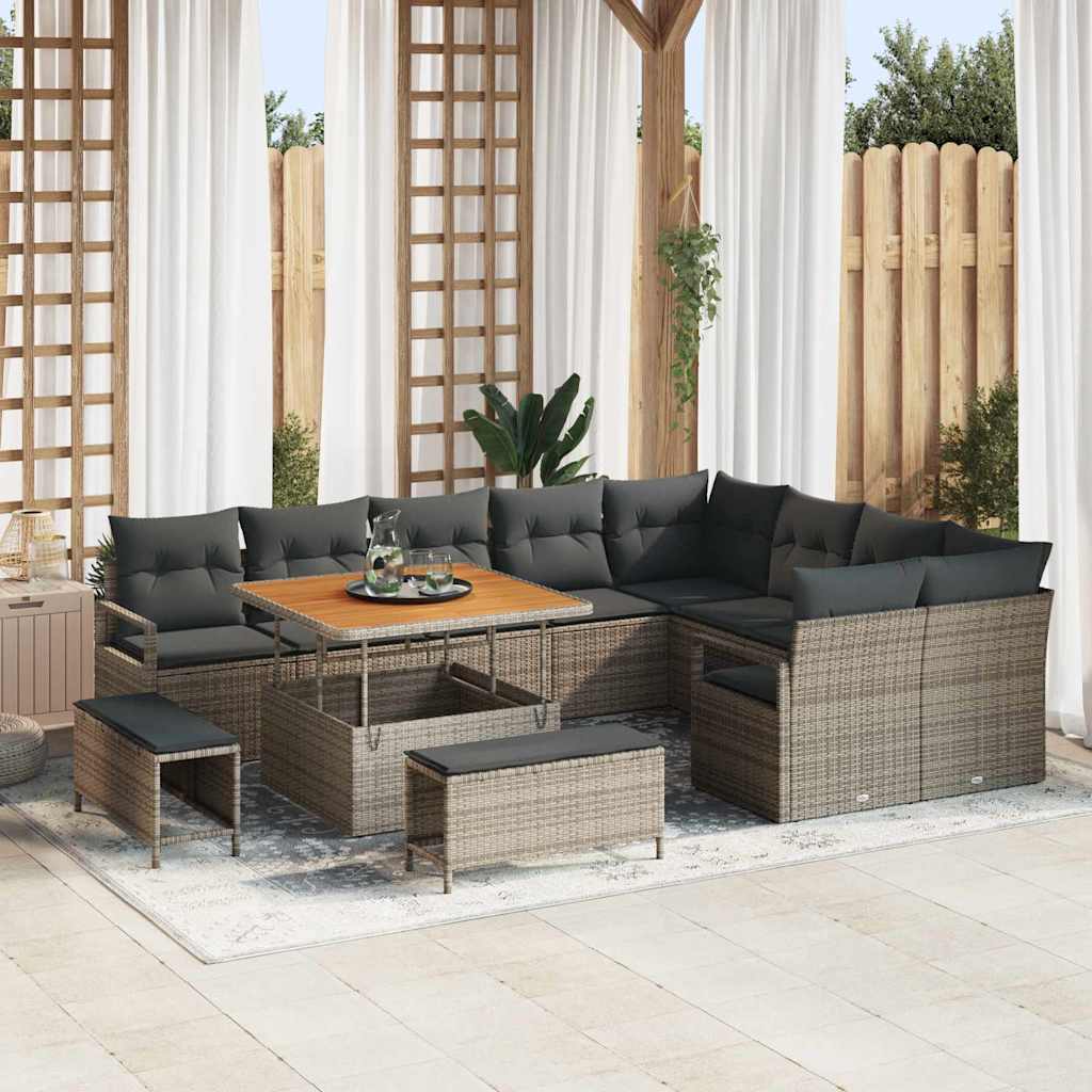 vidaXL Garten-Sofa-Set mit Kissen mit Speicher 12 pcs Schwarz