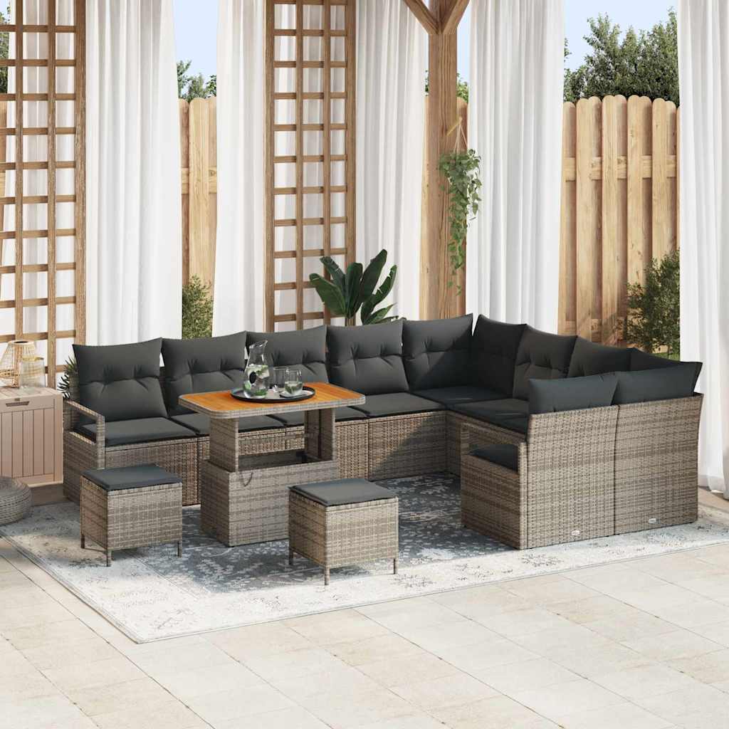 vidaXL Garten-Sofa-Set mit Kissen mit Speicher 12 pcs Schwarz
