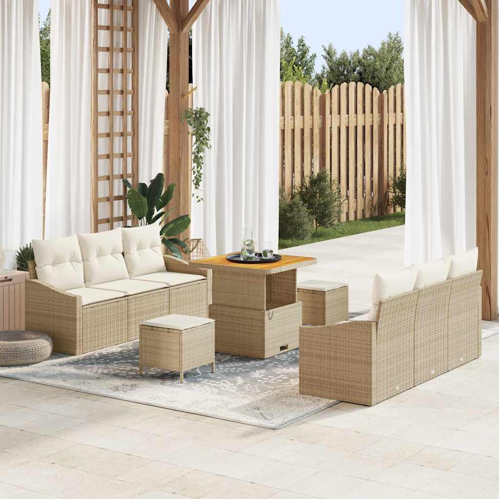 vidaXL Garten-Sofa-Set mit Kissen mit Speicher 9 pcs Schwarz