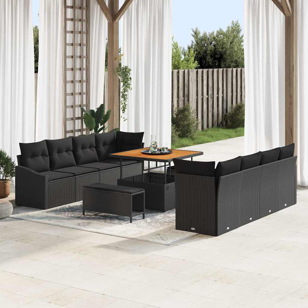 vidaXL Garten-Sofa-Set mit Kissen mit Speicher 11 pcs Schwarz