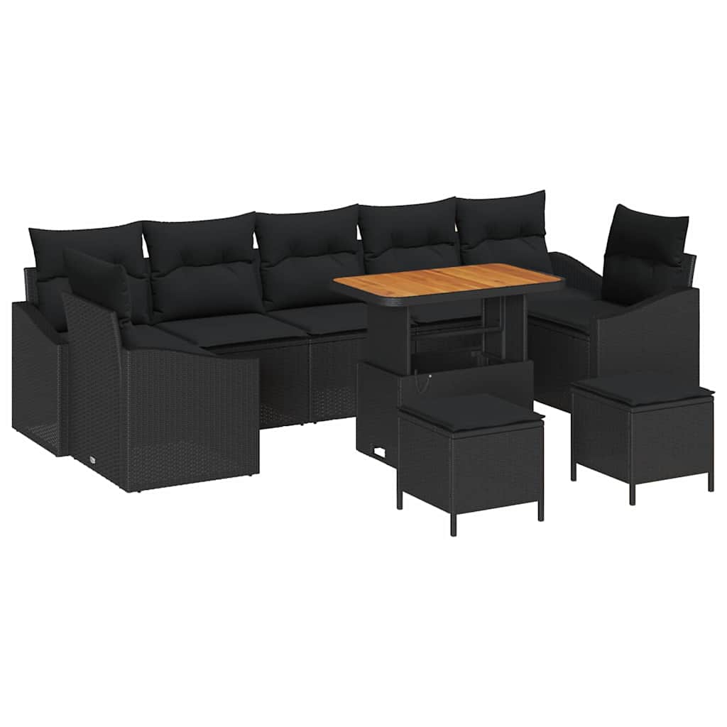 vidaXL Gartensofa-set mit Kissen 10 pcs Schwarz Poly Rattan