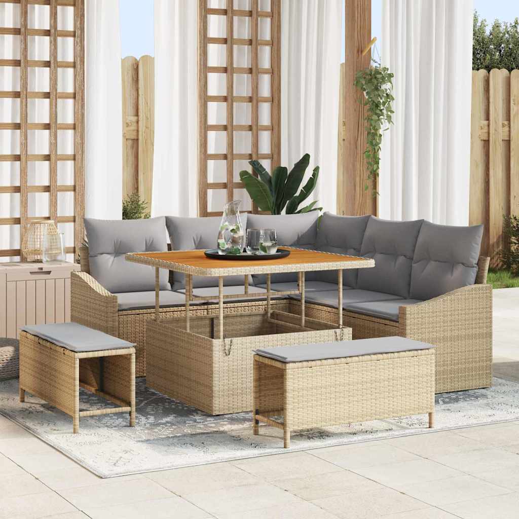 vidaXL Garten-Sofa-Set mit Kissen mit Speicher 8 pcs Schwarz