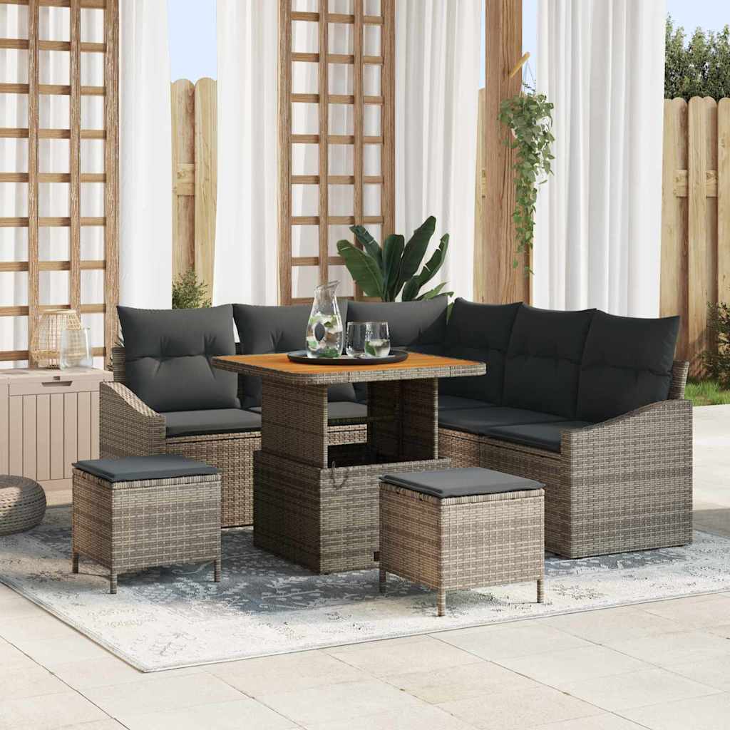 vidaXL Garten-Sofa-Set mit Kissen mit Speicher 8 pcs Schwarz