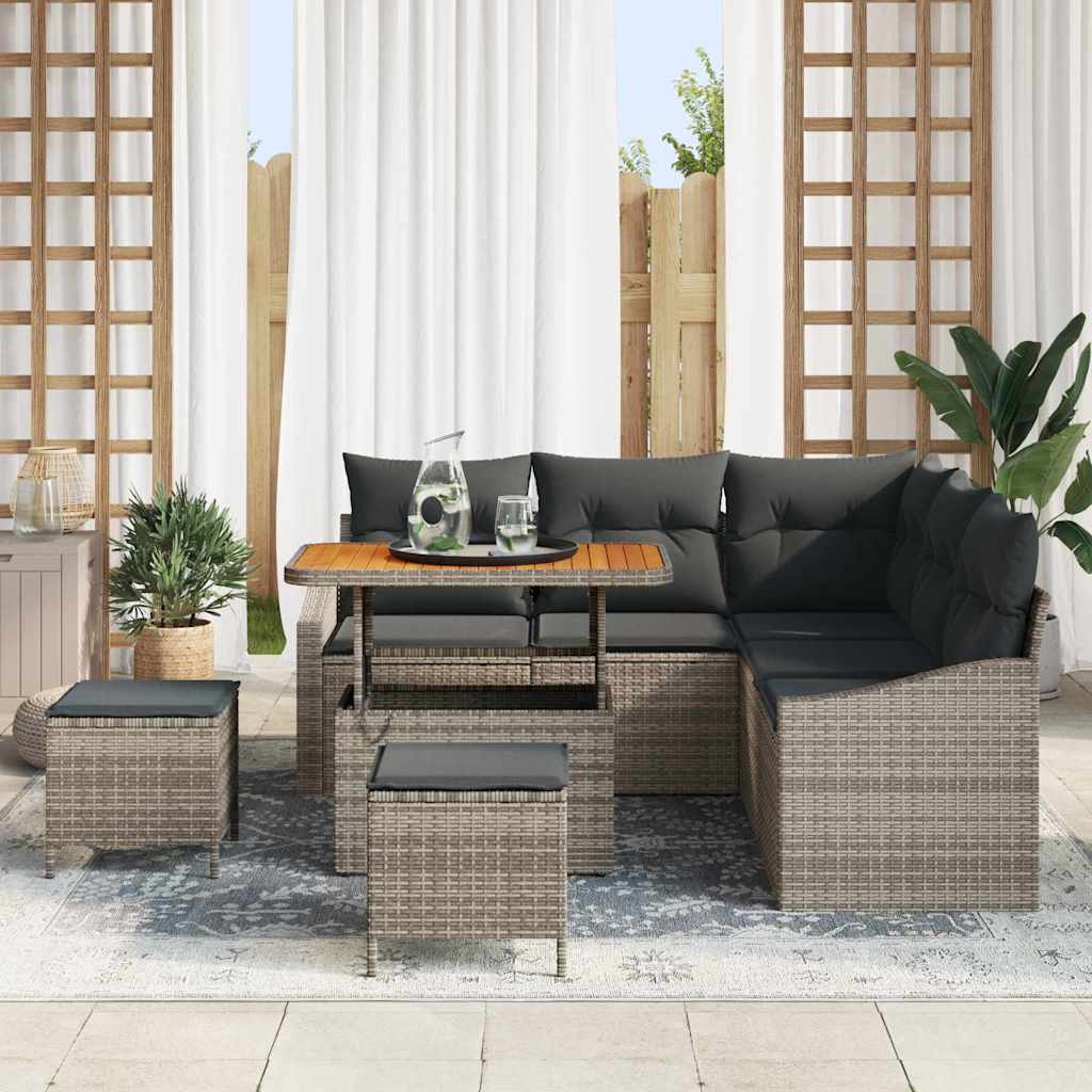 vidaXL Garten-Sofa-Set mit Kissen mit Speicher 8 pcs Schwarz
