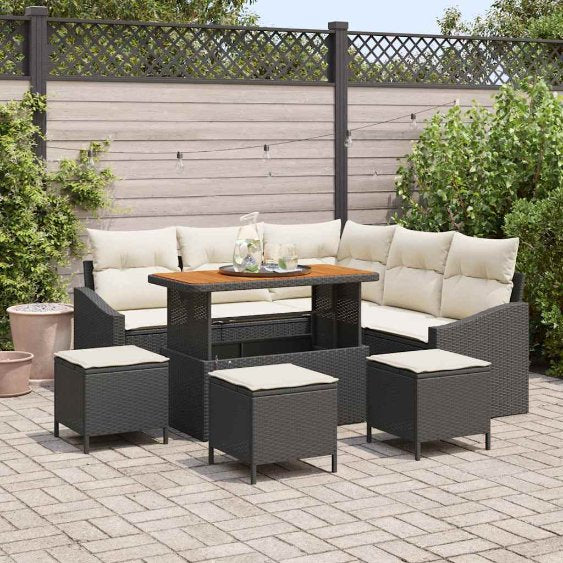 vidaXL Garten-Sofa-Set mit Kissen mit Speicher 8 pcs Schwarz
