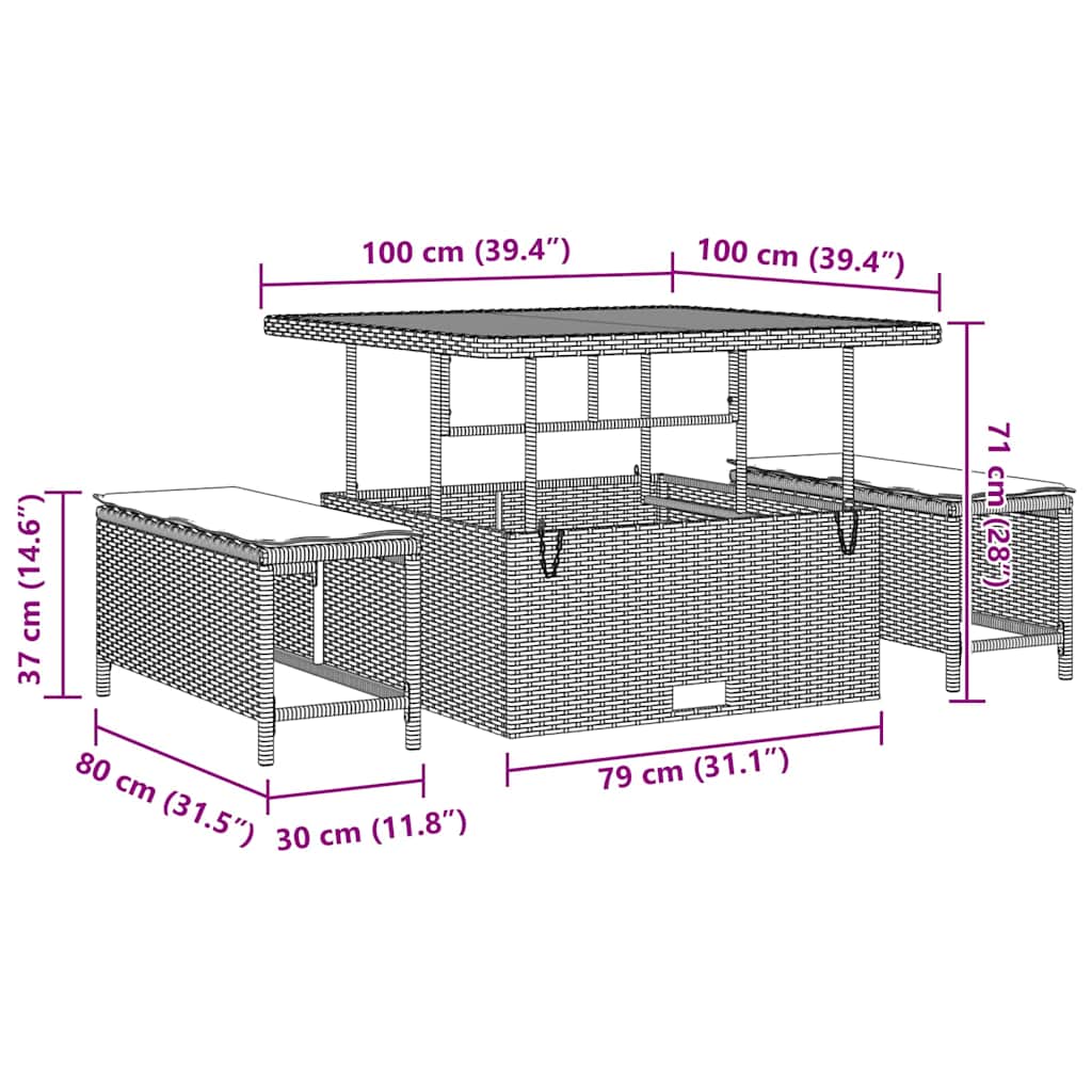 vidaXL Garten-Sofa-Set mit Kissen mit Speicher 9 pcs Schwarz