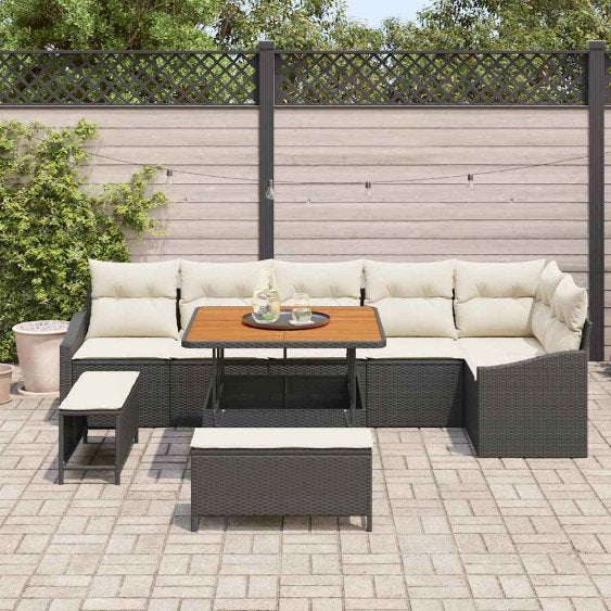 vidaXL Garten-Sofa-Set mit Kissen mit Speicher 9 pcs Schwarz